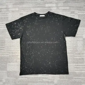 Custom cotton black starry sky glitter powder t shirt for men