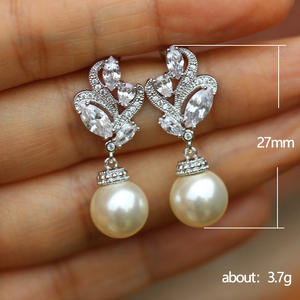 E1004 Orecchini pendenti alla moda in oro bianco con perle e pietre taglio marquise per gioielli da sposa da donna - Product Image 5