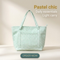 Sac à main matelassé en gingham doux avec poche avant, sac fourre-tout léger en tissu écossais Vichy pour le shopping