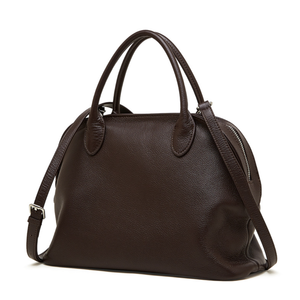 Sac bowling en cuir véritable marron, sac fourre-tout à bandoulière grainé, fermeture éclair, grande capacité pour les voyages et l'usage quotidien - Product Image 1