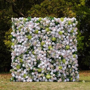 Panneau mural de fleurs artificielles en gros pour mariage, toile de fond enroulable 8ft x 8ft, mur de roses pour la décoration - Product Image 2