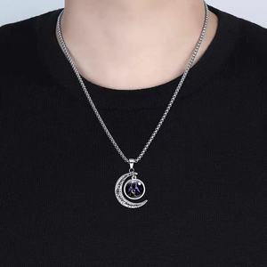 Colgante luminoso de acero inoxidable con forma de media luna del zodiaco <span class=keywords><strong>chino</strong></span>, collar Vintage - Product Image 6