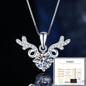Collier en argent sterling S925 serti de diamants et de moissanite, pendentif cerf pour femme, design minimaliste, chaîne maille forçat, bijoux de voyage - Product Image 6