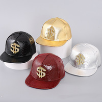 Gorra de Béisbol de Piel Sintética con Bordado de Piel de Serpiente, Diseño de Lujo, con Decoración Metálica Ajustable con Símbolo de Dólar Dorado, Estilo Urbano