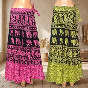 Women's Traditional Rajasthani Jaipuri Floor-Length Corduroy A-Line <b>Skirt</b> Animal Print <b>Elastic</b> Waist Casual Style Multicolour - Product Image 3