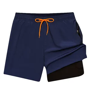 Men beach shorts 2 in 1 shorts drawstring splash-proof custom mens swimming trunks for men