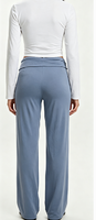 Pantalon large taille haute bleu poudré pour femme avec ceinture à nouer, coupe décontractée fluide pour le quotidien et le streetwear