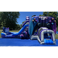 Rumah Kastil Tiup Kombinasi Permainan Bounce House Esport Spawn yang Dapat Disesuaikan dengan Seluncuran Basah untuk Bisnis Penyewaan Pesta