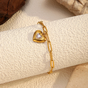 Bracelet en acier inoxydable avec pendentif cœur personnalisé, incrusté de zircon, breloques DIY, maillons de chaîne, idéal pour un cadeau - Product Image 2