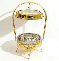 NANSHENG Plat de service rond en acier inoxydable doré 9L avec couvercle en verre suspendu, chauffe-plat pour buffet de mariage et banquets