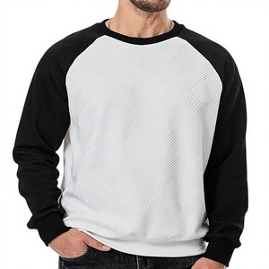 Sudadera de Forro Polar con Capucha para Hombre, Color Negro y Gris, Manga Raglán, con Bolsillo, Tejido de Punto, Corte Regular, Informal, Otoño, Color Sólido, Transpirable - Product Image 3