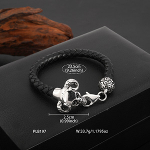 Skull Bracelet Leather Cord Braided Alloy <b>Bangle</b> Tibetan Silver Skeleton Design Gift Jewelry <b>for</b> <b>Men</b> Women - Product Image 2