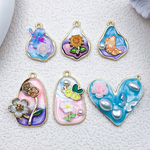 Nouvelles breloques tendance en métal, coquillages et étoiles <span class=keywords><strong>de</strong></span> mer sur fond bleu océan, pendentifs romantiques <span class=keywords><strong>de</strong></span> <span class=keywords><strong>jardin</strong></span> français, fleurs 3D, accessoires <span class=keywords><strong>de</strong></span> bijoux - Product Image 5