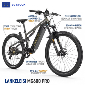 Bicicleta Eléctrica de Montaña de 29 Pulgadas con Suspensión Completa, Neumáticos Anchos, Motor Central de Litio de 250W, Batería de 48V 20Ah 960Wh, Cuadro de Aleación de Aluminio, Doble Suspensión - Product Image 2