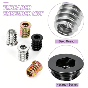 Tuercas de inserción roscadas hexagonales M6*15 de acero al carbono niquelado personalizadas para tornillos de muebles de madera - Product Image 3