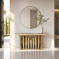 Table console en métal de luxe, table d'entrée moderne avec base à rayures verticales pour hôtel, villa, salon