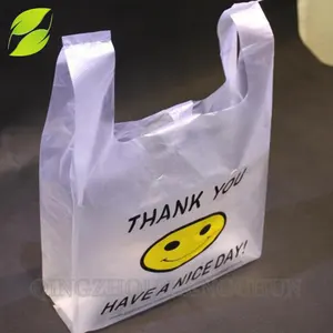 Bolsa de compras de camiseta de plástico con cara sonriente