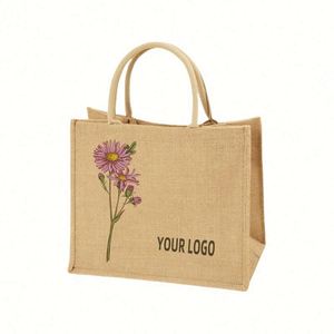Cheap Custom Logo Printed Eco Recycle Natural <b>Foldable</b> Reusable Jute Burlap Linen Shopping Tote <b>Bag</b> - Product Image 3