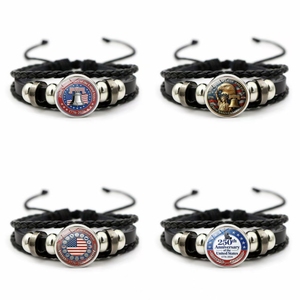 Bracelet en métal tressé patriotique USA 250e anniversaire, réglable, unisexe, toutes <span class=keywords><strong>saisons</strong></span>, avec breloques Statue de la Liberté et Aigle chauve - Product Image 2