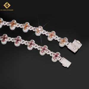 Wholesale S925 Silver Color Moissanite Cuban Link <b>Bracelet</b> Fashion Flower Rhodium Plated <b>Bracelet</b> Cross Party Jewelry - Product Image 2