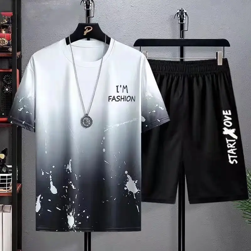 New Leisure Short-sleeved Sports Wear Suit Men's Summer Thin T-shirt&Shorts Two Piece Set