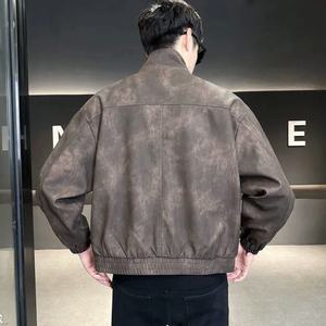 Blouson en cuir pour moto pour homme, automne et hiver, nouvelle tendance de marque pour homme 2025, col montant - Couleurs personnalisables - Product Image 3