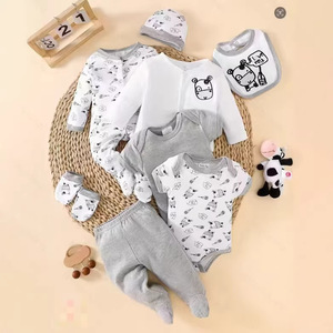 Set Pigiama per Neonati in Cotone con Stampe Cartoon, Maniche Corte e Lunghe, Otto Pezzi, Unisex, Produzione all'Ingrosso/OEM - Product Image 1