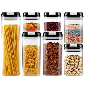 Food Storage Containers with Lids - Plastic Kitchen and Pantry Organization Food Grade Airtight Dry Cereal Canisters <b>Set</b> - Product Image 1