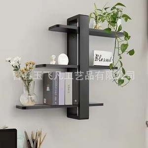 Black Solid Wood Floating <b>Shelf</b> 3 Tier <b>Wall</b> <b>Mounted</b> Storage Rack For Living Room Home Decor - Product Image 3