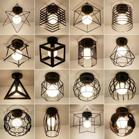 Lampe suspendue nordique rustique rétro géométrique Antique E27, support de lumière, lustres, plafonniers, Cage en fer, lampe suspendue