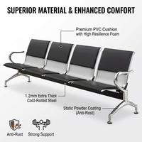 Chaise d'attente d'hôpital à assise individuelle en PVC noir, dossier perforé en acier laminé à froid chromé, pour hall d'entrée, approvisionnement en gros