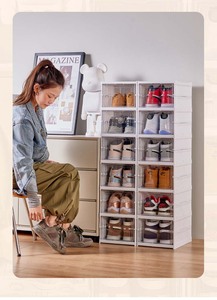 Boîtes de rangement pour chaussures en plastique transparent pliables à 3 niveaux, organisateurs de rangement pour chaussures pour la maison, boîte de rangement pour chaussures à 3 niveaux - Product Image 6