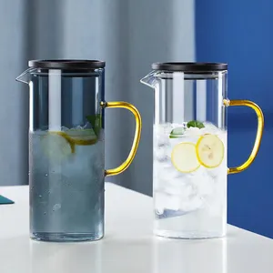 家用彩色果汁玻璃瓶浇注投手饮用玻璃器皿套装礼盒黑色饮料水罐