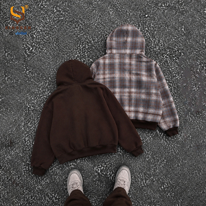 Vestes zippées personnalisées, design à double couche, flanelle à l'intérieur, tissu éponge français à l'extérieur, sweat à capuche vintage à carreaux, sweat à capuche réversible pour hommes - Product Image 3