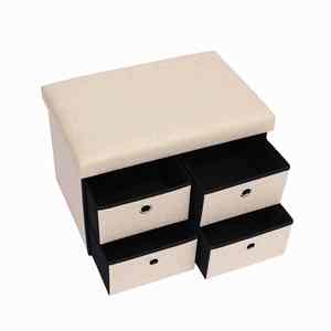 Siège rembourré amovible, pouf de rangement double pliable à 6 tiroirs - Product Image 5