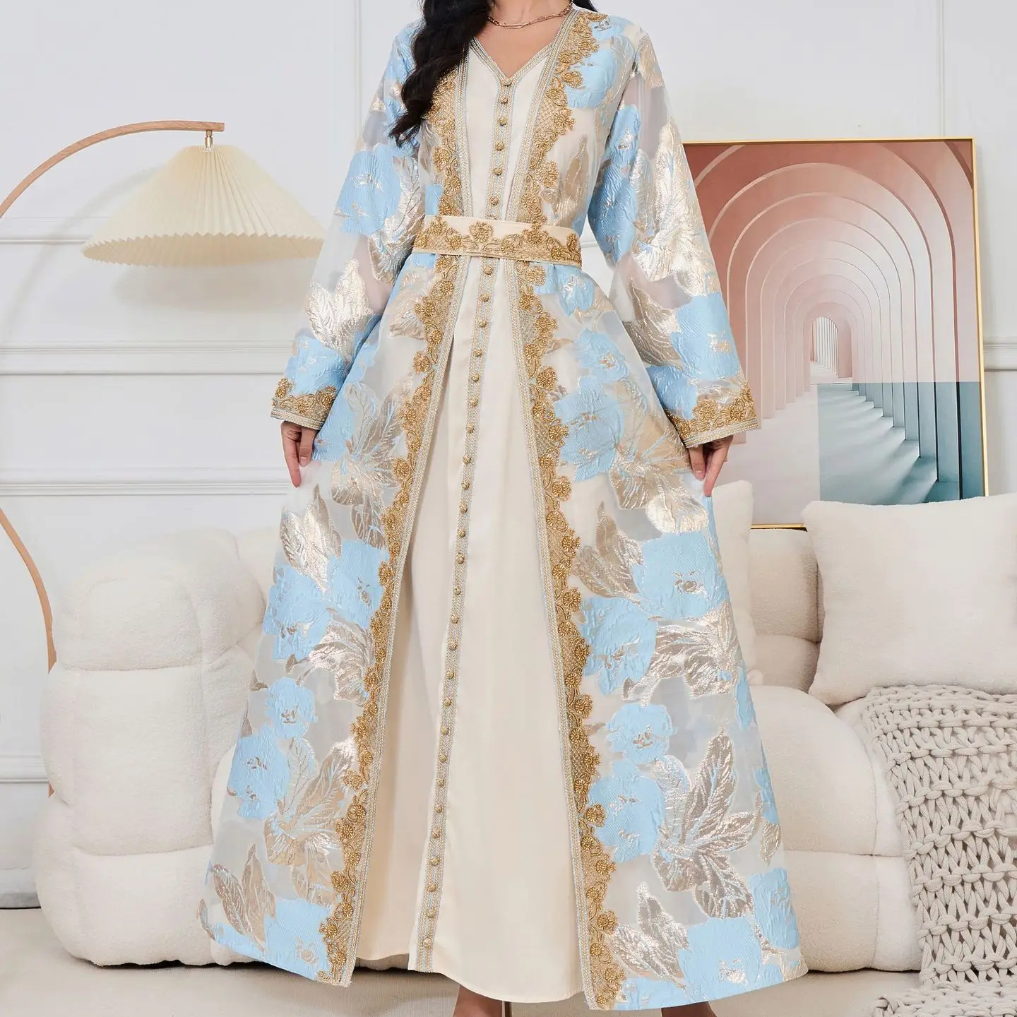 green emerald velvet dress White Moroccan Dubai Caftan Gold Sequin Henna Farasha Kaftan Gown Dress 38 main image 0