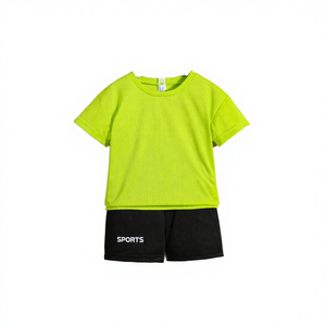 Exclusif pour garçons, vêtements printemps/été, vert fluorescent, décontracté, en coton, haut à manches courtes BSJ, short tendance - Product Image 4