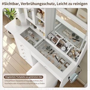 Table de maquillage moderne SENYU avec miroir éclairé et tiroirs de rangement, bureau de coiffeuse blanc pour chambre à coucher avec tabouret - Product Image 3