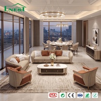 Ensemble de canapé et table basse en cuir véritable de luxe, meubles de salon courbés, ton neutre, mobilier intégré pour toute la maison