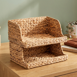 Water Hyacinth Rustic Rectangle Standing 2-tier Woven Eco-Friendly Multifunction <b>Storage</b> <b>Baskets</b> <b>Large</b> Open-Front Hanging - Product Image 2