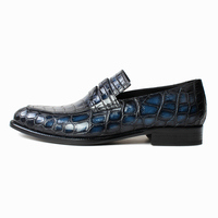 DRACONIS Mocassins sur mesure en cuir de crocodile bleu nuit, finition brillante, chaussures habillées pour homme pour banquet