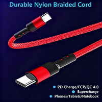 Kabel Type-C 1m USB Panjang Hitam Merah Nylon Braided Pengisian Cepat 60W PD Kabel Charger Type C Nylon 20W 60W Kabel USB C