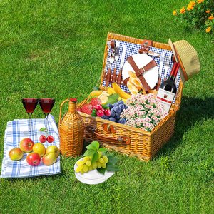 Panier en <span class=keywords><strong>osier</strong></span> fait main avec sac isotherme pour le camping en plein air, superbes cadeaux pour mariage, anniversaire, paniers <span class=keywords><strong>de</strong></span> pique-nique en <span class=keywords><strong>osier</strong></span> - Product Image 5
