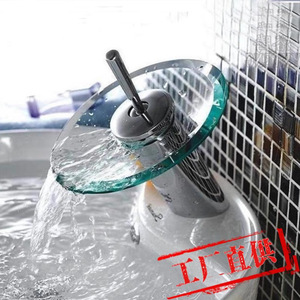 Grifo de lavabo de cascada de vidrio con una sola manija, montado en cubierta, con válvula de latón, de un solo orificio, estilo llave de cobre - Product Image 5