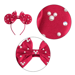 Aksesoris Rambut Taman Hiburan Baru 2025, Satin dengan Mutiara Rhinestone, Pita Dua Lapis, Headband Telinga Tikus untuk Wanita - Product Image 6