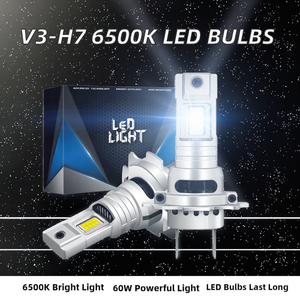 Nouvelles ampoules de phares LED V3-H7, lumière blanche 6500K, 60W, 12V, compatibilité universelle pour voitures - Rénovation/Mise à niveau - Product Image 2