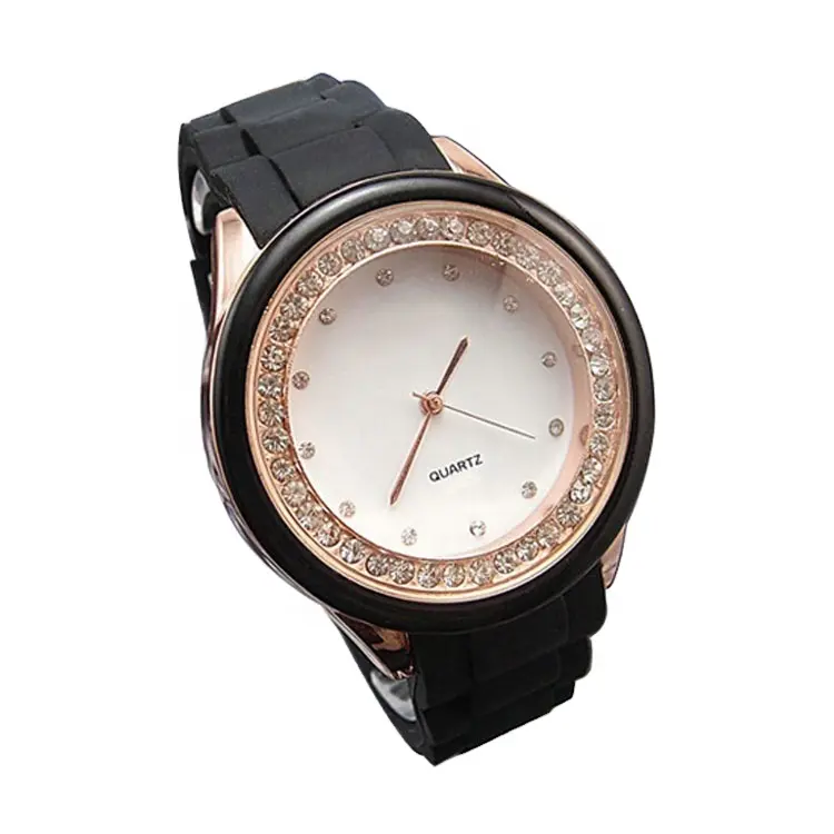 Reloj de cuarzo con gemas preciosas de silicona, con cubierta de diamante
