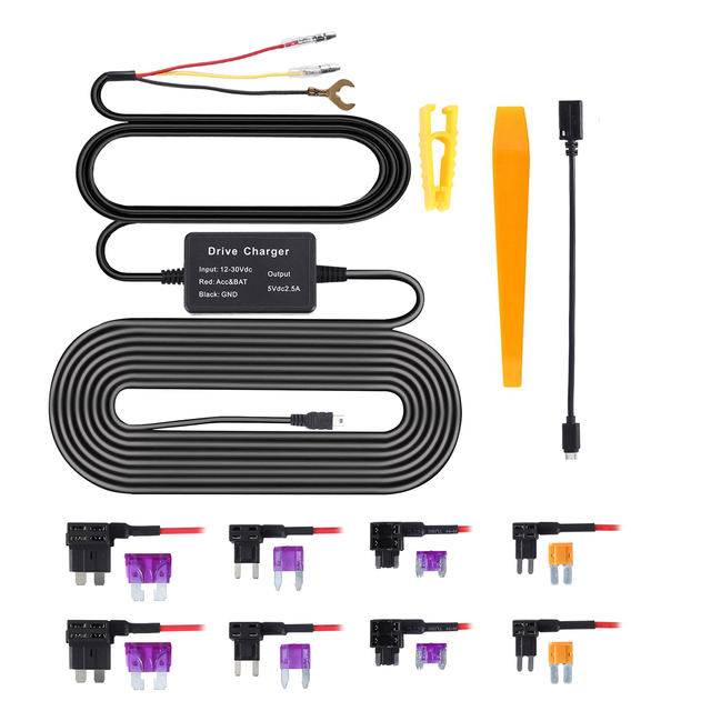 Micro/Mini USB Car Dash Cam Hard Wire Kit with Mini(ACS)/LP Mini(ACN)/ATO(ATC or ACU)/Micro2(ACZ) Fuse for Dash Cam,GPS,charger