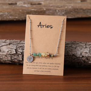 Collar Gargantilla Retro <span class=keywords><strong>de</strong></span> Acero Inoxidable con los 12 Signos del Zodiaco, con Tarjeta, Collar <span class=keywords><strong>de</strong></span> Horóscopo con Piedra Natural, Joyería para Regalo - Product Image 4