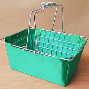 Cesto <span class=keywords><strong>di</strong></span> stoccaggio in tessuto colorato all'ingrosso con Base mobile in filo metallico <span class=keywords><strong>cestino</strong></span> della spesa per prodotti alimentari e bevande al dettaglio - Product Image 5